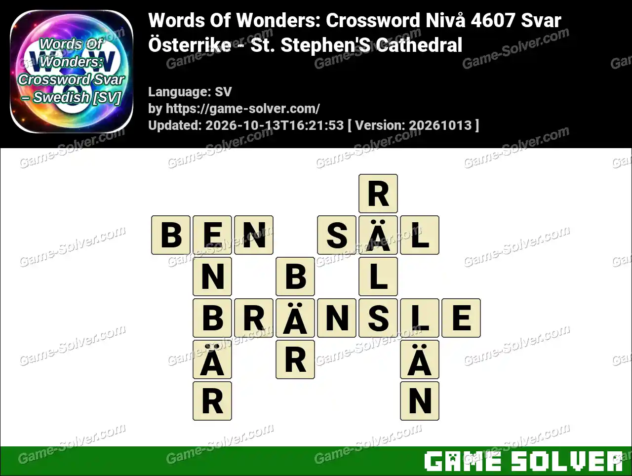 Words Of Wonders: Crossword Nivå 4607 Svar – Österrike – St. Stephen’S Cathedral